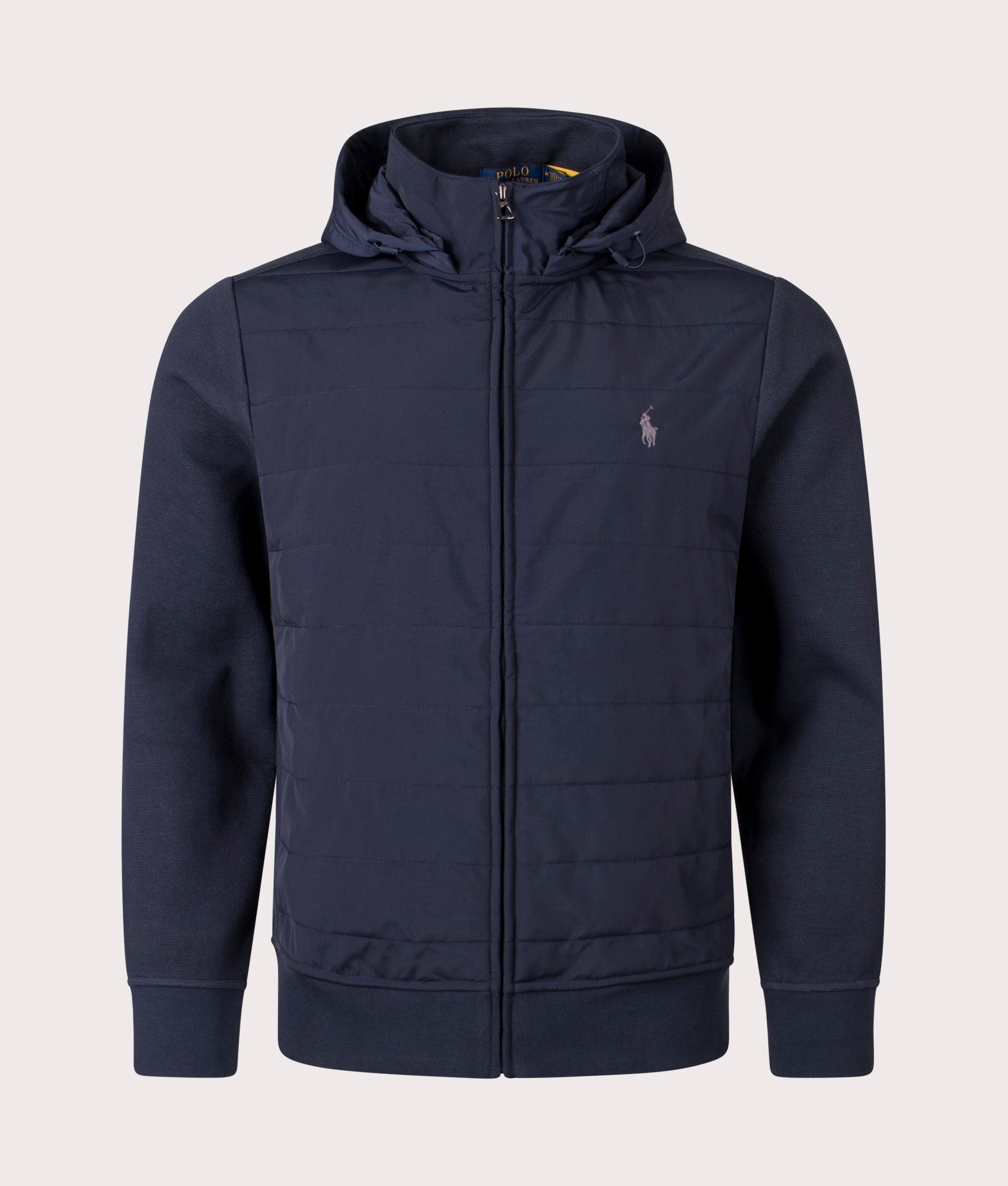 Polo Ralph Lauren Hybrid Zip Through Hoodie in Aviator Navy/Windsor Heather at EQVVS menswear Front shot