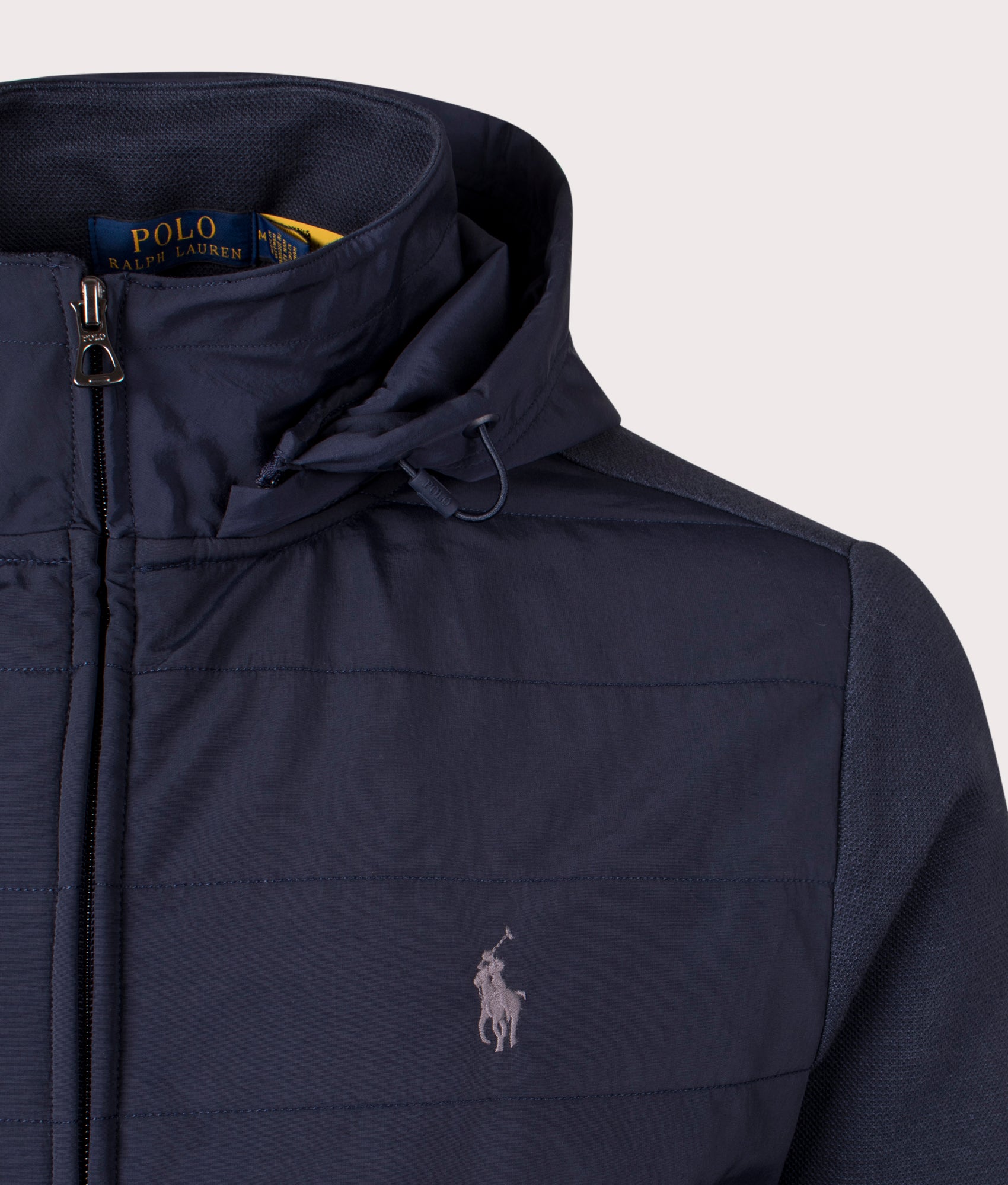 Polo Ralph Lauren Hybrid Zip Through Hoodie in Aviator Navy/Windsor Heather at EQVVS menswear detail shot