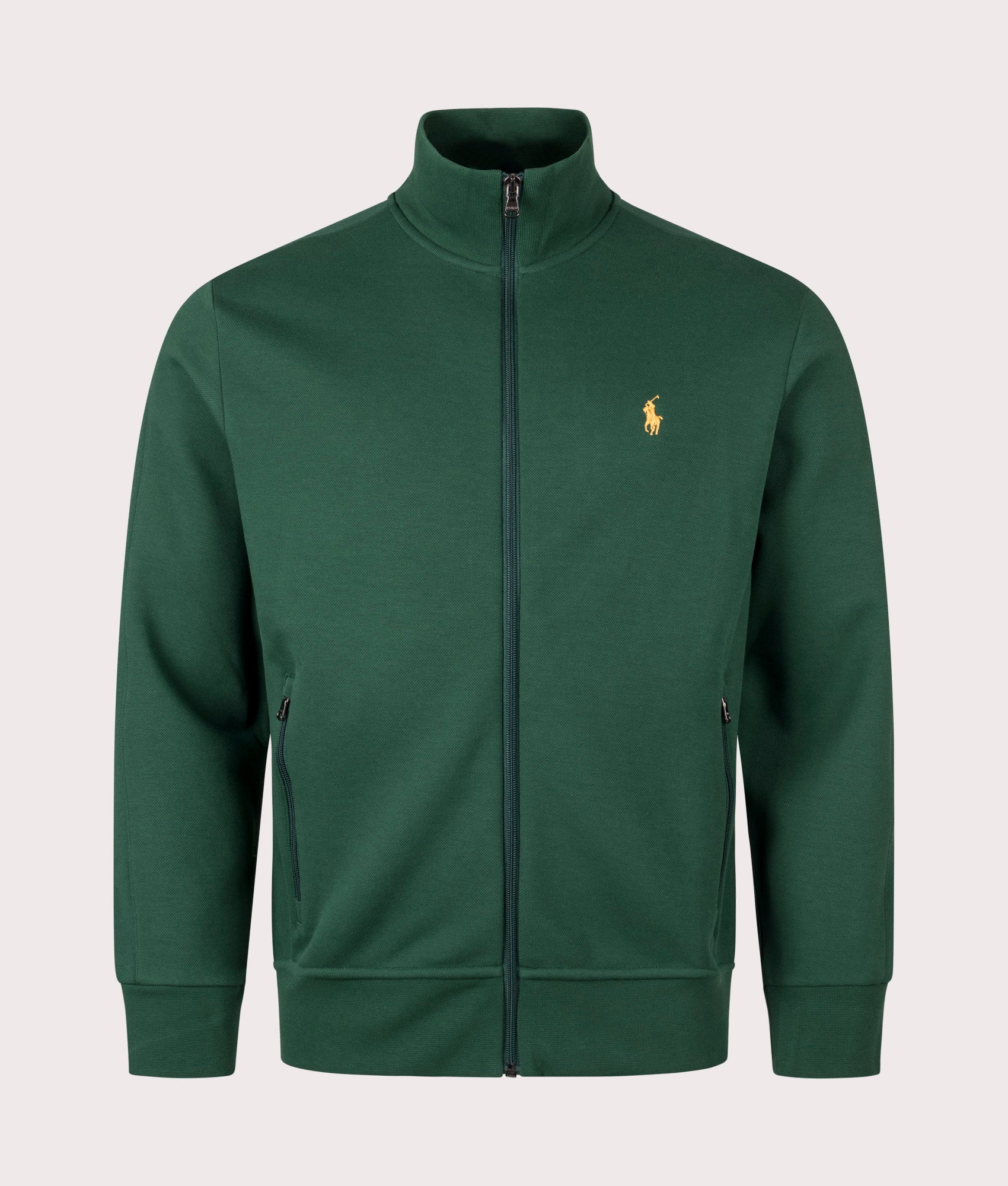 Polo Ralph Lauren Zip Through Sweatshirt in Vintage Pine. Front angle shot at EQVVS.