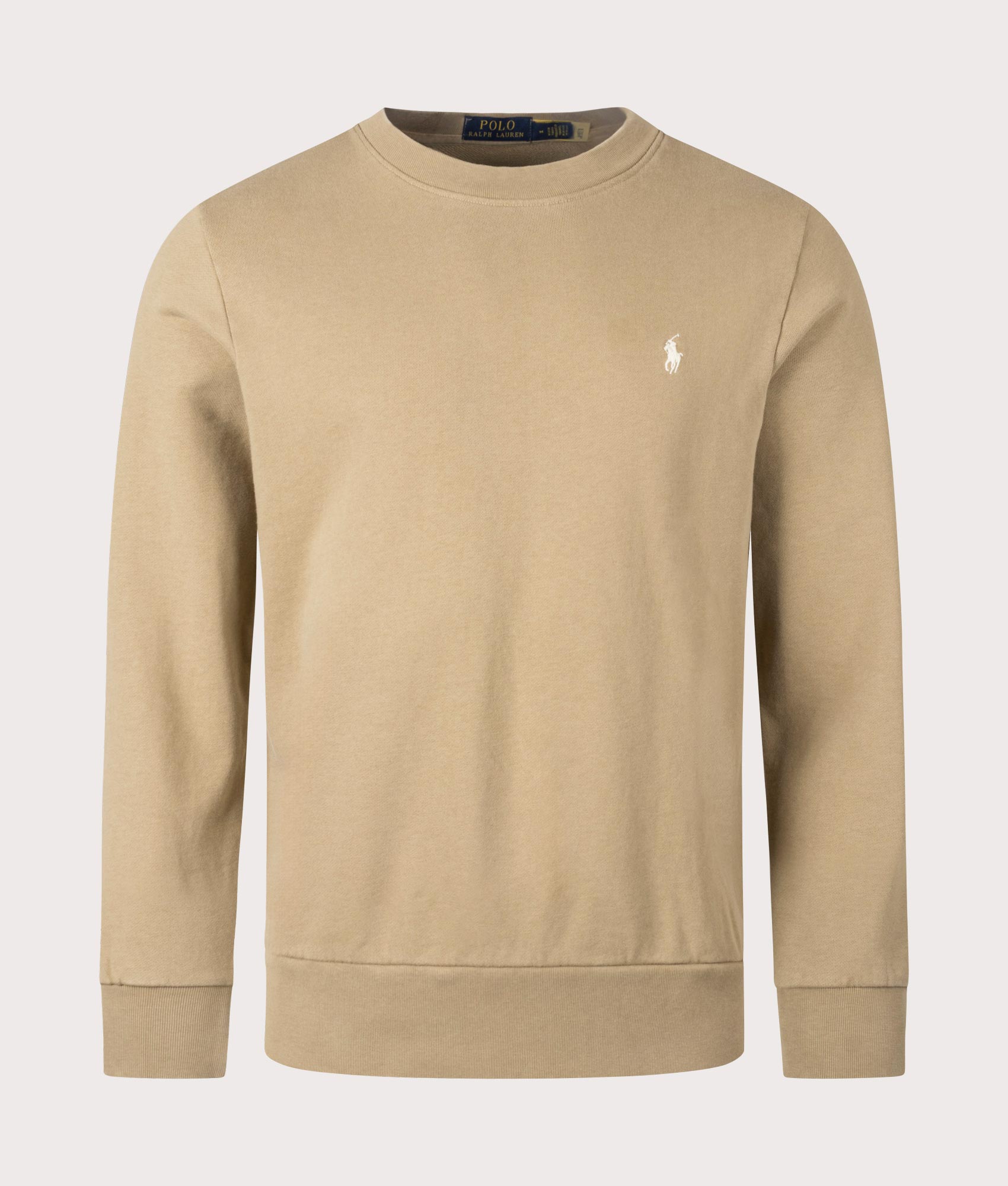 Loopback Sweatshirt in Desert Khaki by Polo Ralph Lauren. Shot at EQVVS. Front image. 