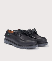 Jett Lug-Sole Leather Moc-Toe Shoes: 001 Black 