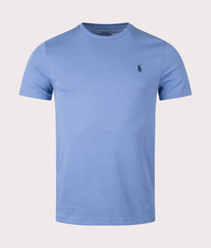 Polo Ralph Lauren Custom Slim Fit Jersey T-Shirt in Campus Blue. Front angle shot at EQVVS.