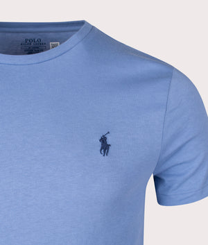 Polo Ralph Lauren Custom Slim Fit Jersey T-Shirt in Campus Blue. Detail angle shot at EQVVS.