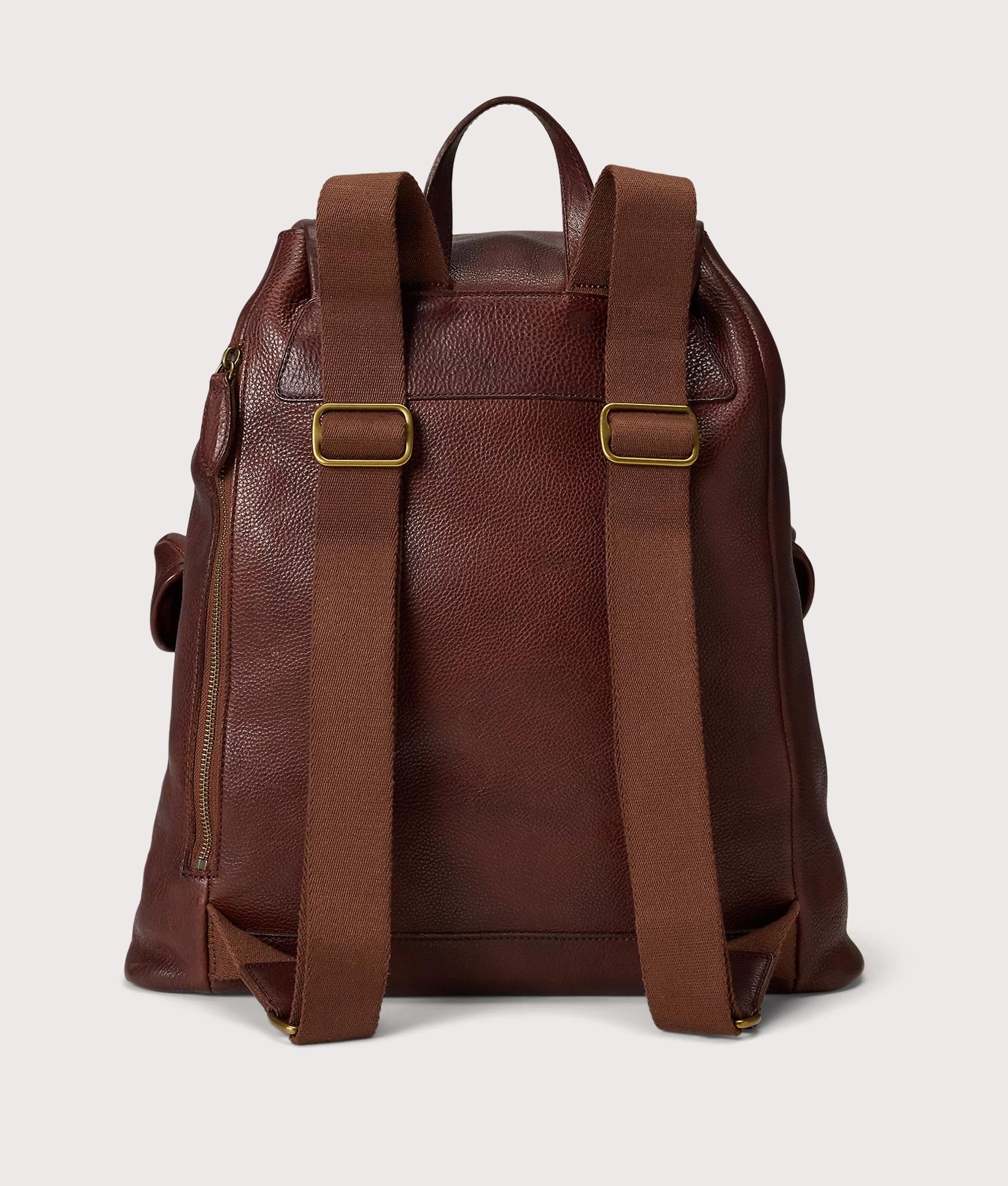 Polo Ralph Lauren Heritage Leather Backpack in British Tan at EQVVS Menswear. Back shot.