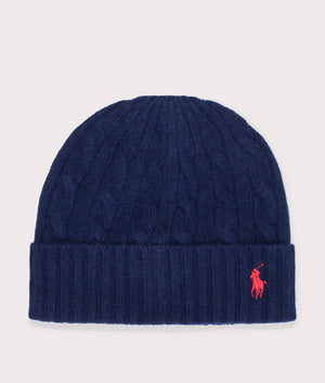 Cable Knit Merino Wool-Blend Beanie in Newport Navy | Polo Ralph Lauren | EQVVS | Front shot 