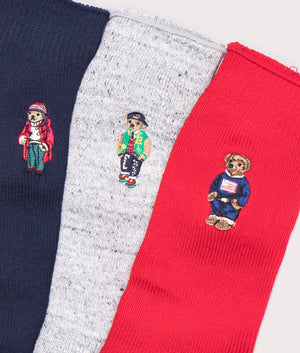 Polo Ralph Lauren Three Bears Socks Giftbox in Assorted Colours, Cotton Blend. At EQVVS Menswear. Logo detail shot