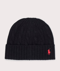 Cable Knit Merino Wool-Blend Beanie: 001 Polo Black 