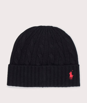 Cable Knit Merino Wool-Blend Beanie in Polo Black | Polo Ralph Lauren | EQVVS | Front shot 