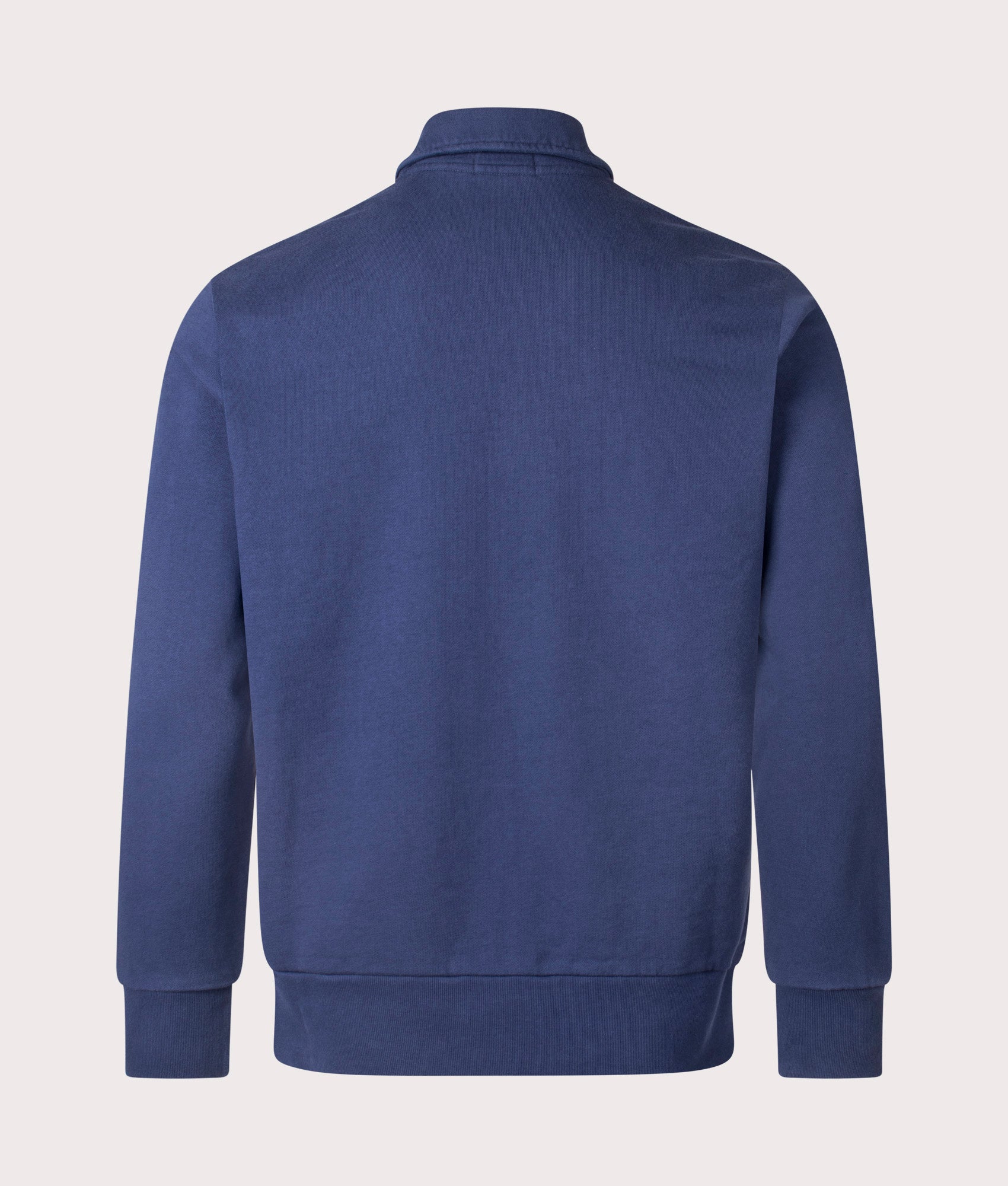 Polo Ralph Lauren Loopback Fleece Collared Sweatshirt in Cruise Navy. Back Shot at EQVVS.