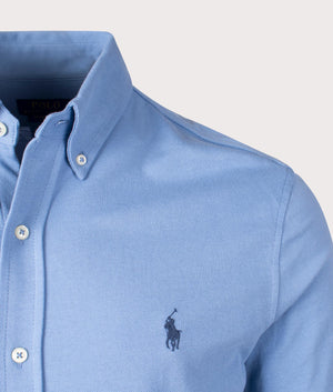 Polo Ralph Lauren Featherweight Mesh Shirt Campus Blue at EQVVS Menswear Detail Shot