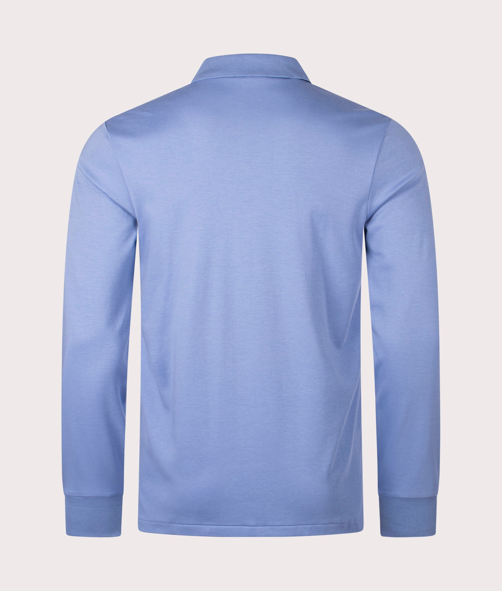 Polo Ralph Lauren Custom Slim Fit Long Sleeve Soft Cotton Polo Shirt in Campus Blue. Back angle shot at EQVVS.