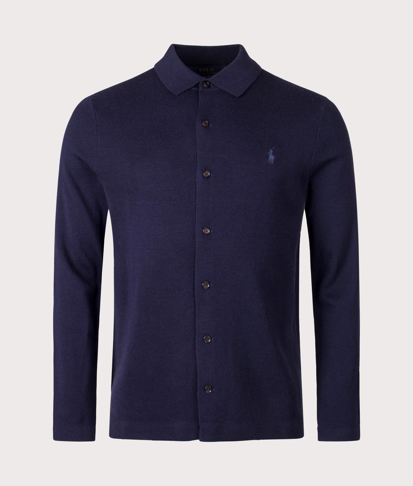 Merino Wool Shirt in Hunter Navy by Polo Ralph Lauren. EQVVS Shot. 