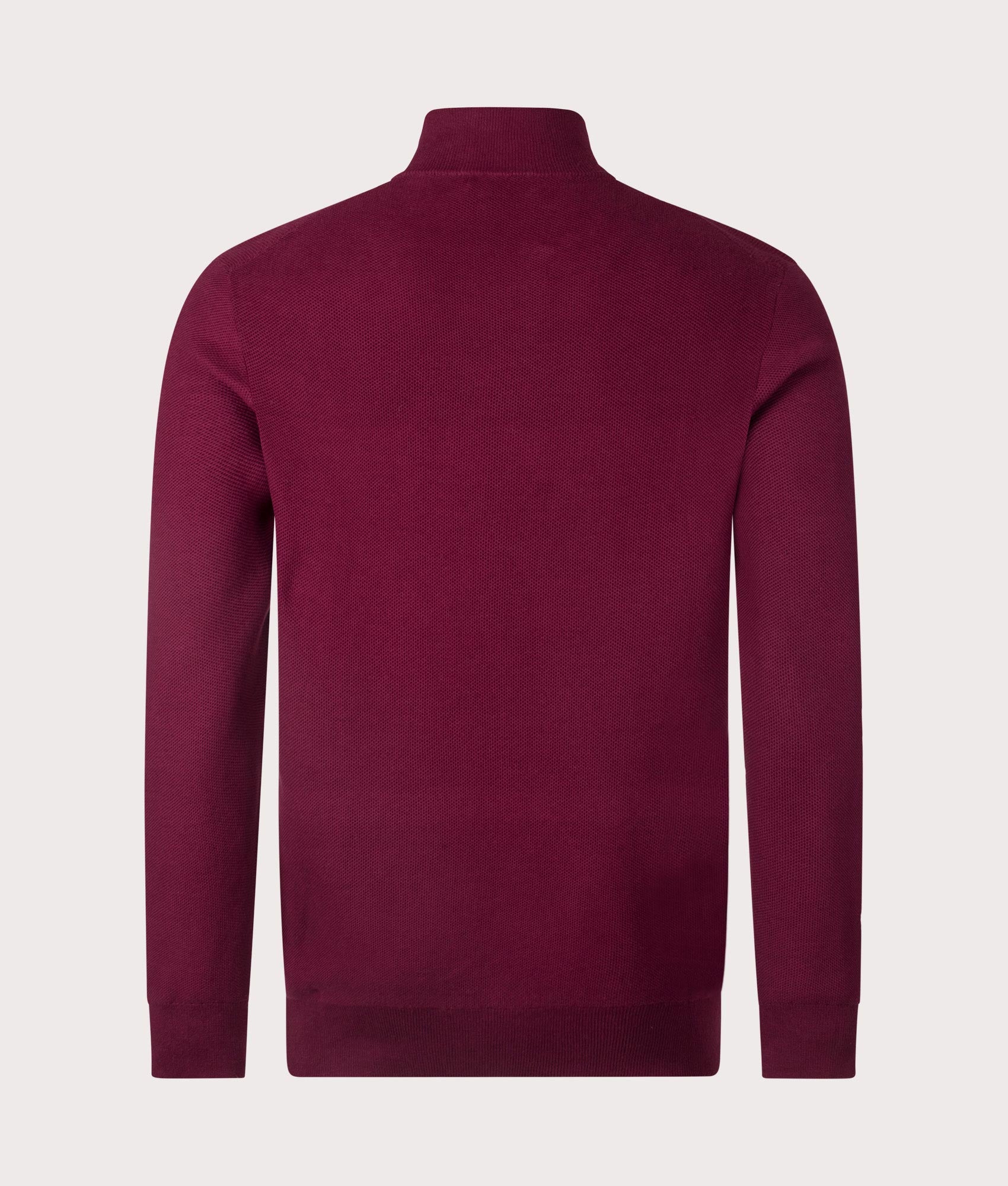 Quarter Zip Contrast Logo Knit Jumper in Damson Red from Polo Ralph Lauren. Back angle shot at EQVVS.