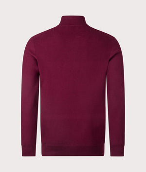 Quarter Zip Contrast Logo Knit Jumper in Damson Red from Polo Ralph Lauren. Back angle shot at EQVVS.