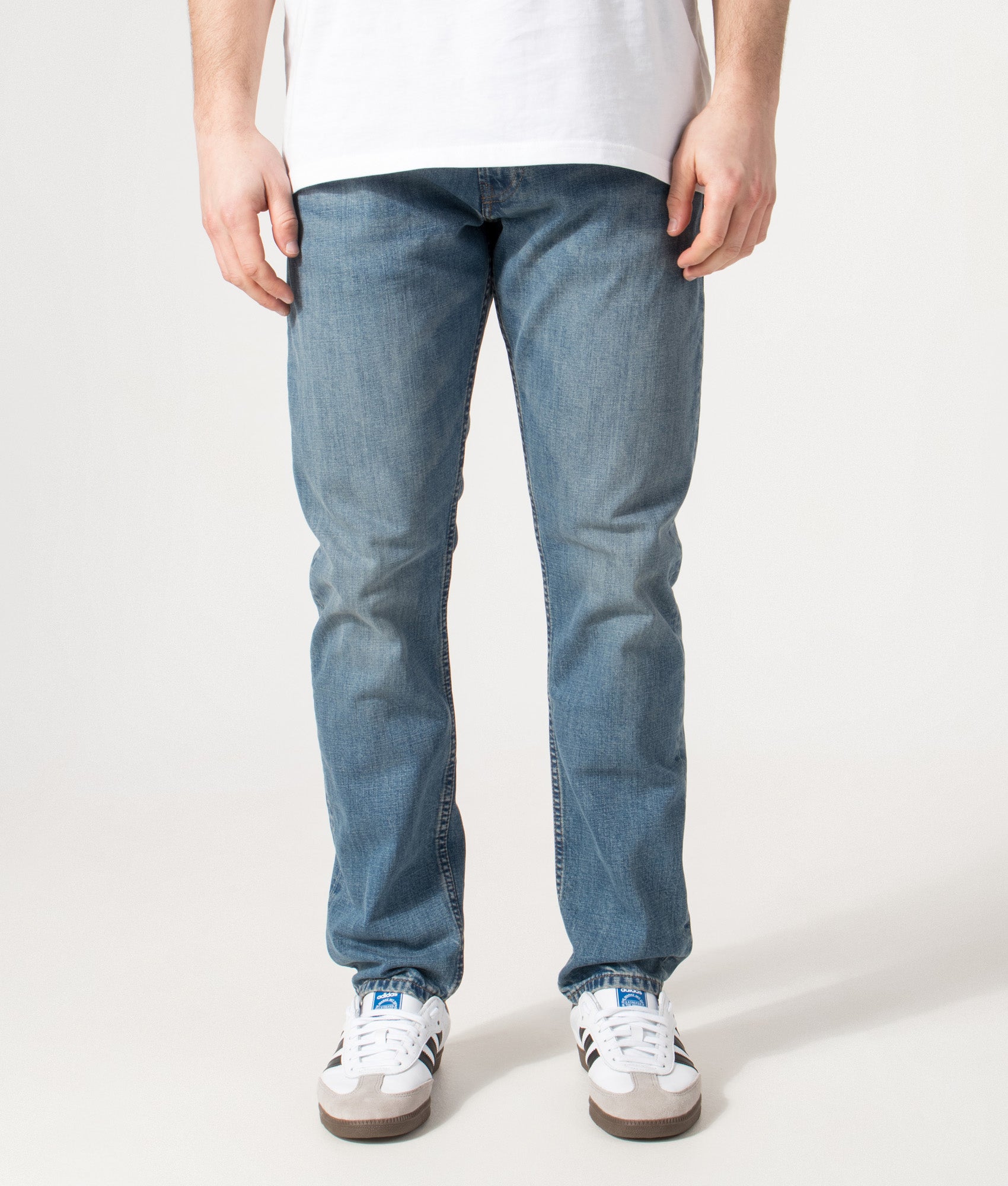 Polo Ralph Lauren Parkside Tapered Jeans in Dixon Stretch blue at EQVVS Menswear. Model front shot.