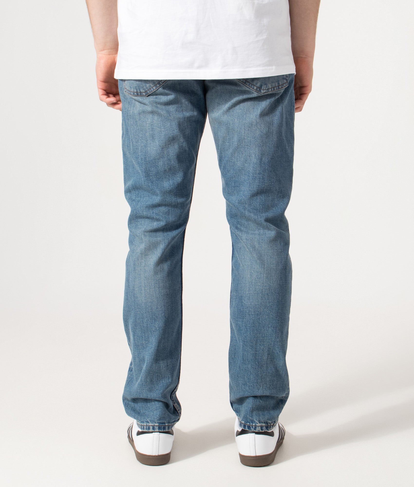 Polo Ralph Lauren Parkside Tapered Jeans in Dixon Stretch blue at EQVVS Menswear. Model back shot.