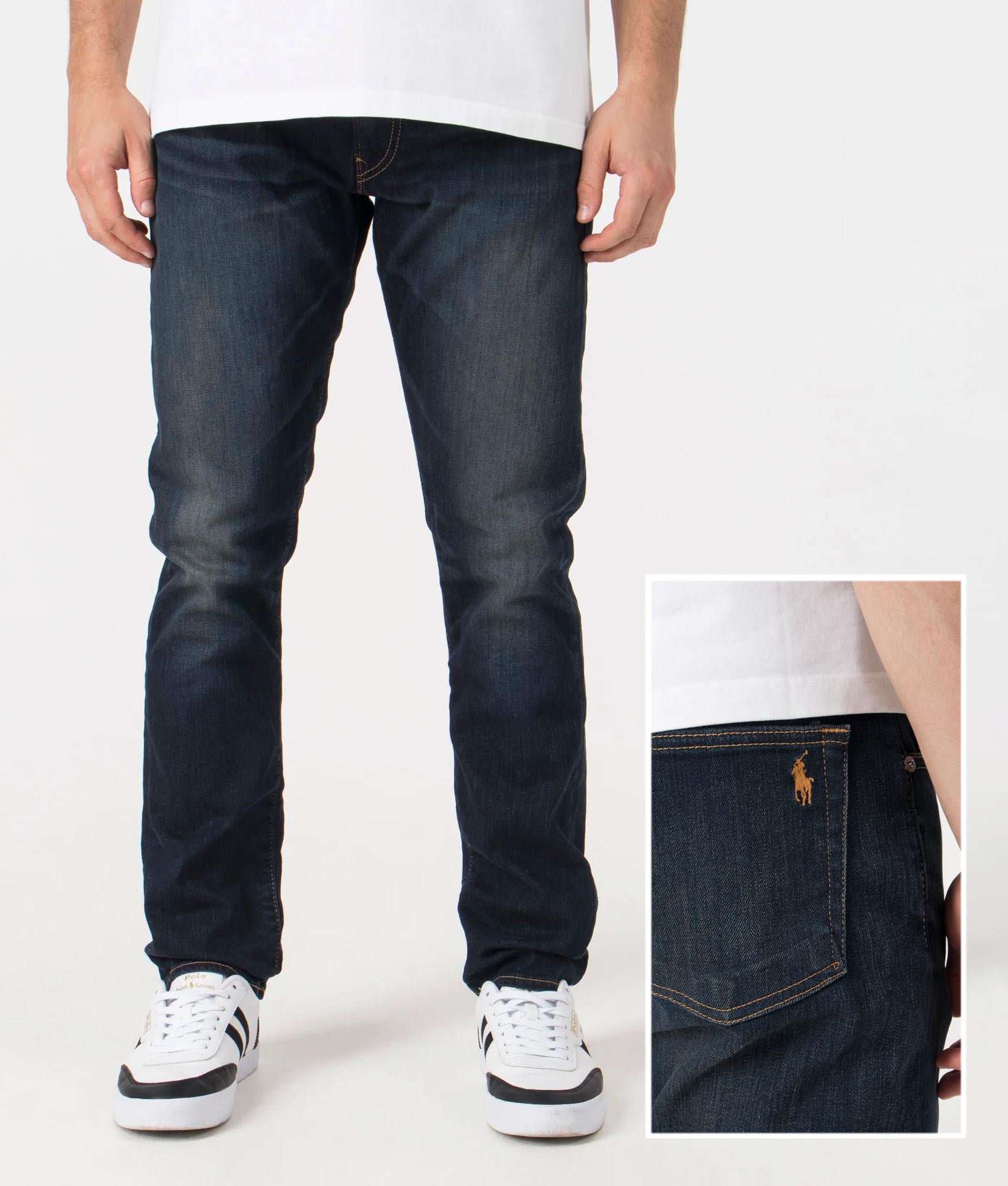 Polo Ralph Lauren Slim Fit Sullivan Jeans in Murphy Stretch. Front angle and detail model shot at EQVVS. 