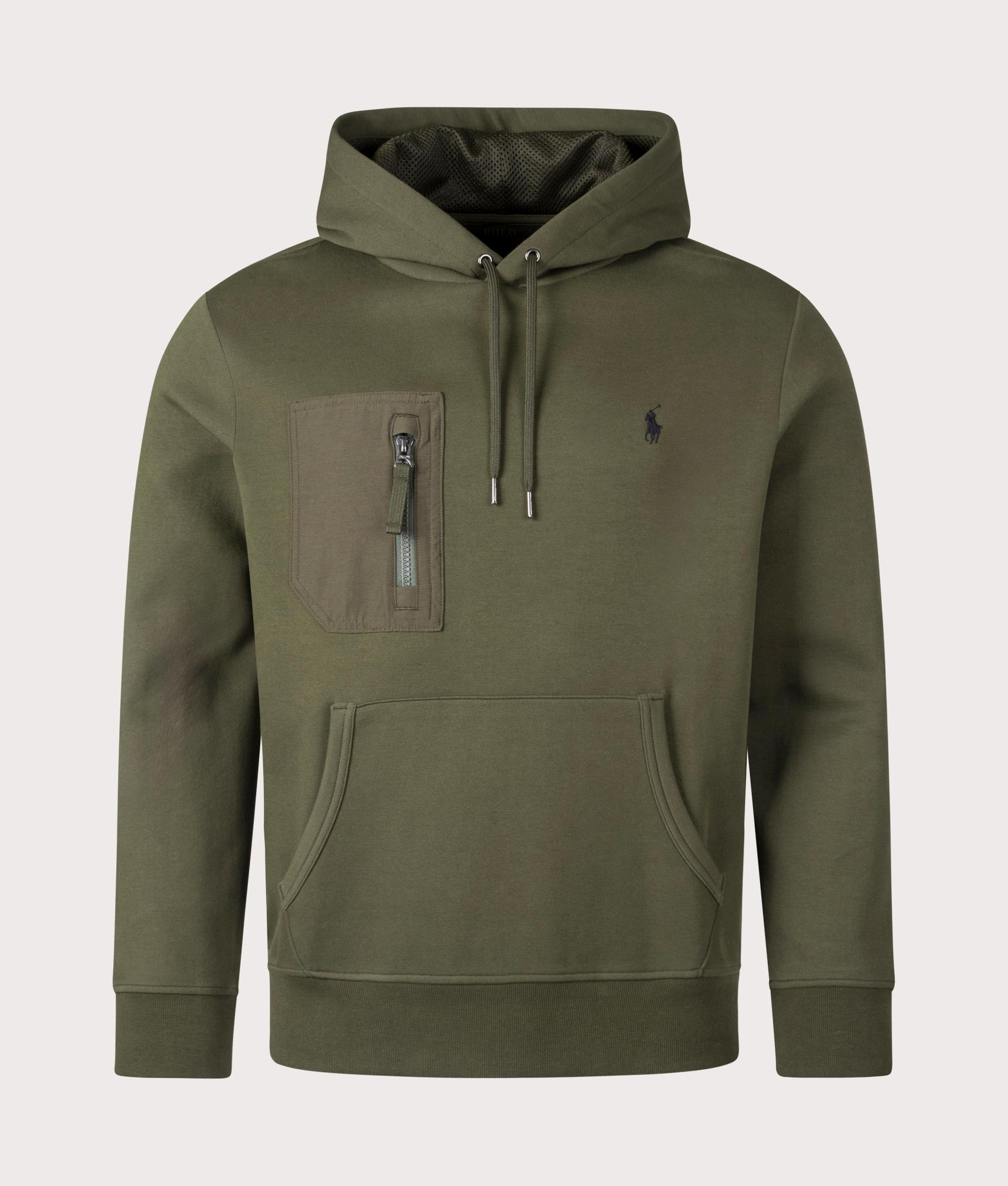 Double-Knit Hoodie in Company Olive from Polo Ralph Lauren. Front angle shot at EQVVS.