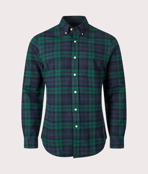 Custom Slim Fit Plaid Brushed Oxford Shirt in Navy/Green Multi | 100% Cotton | Polo Ralph Lauren | EQVVS | Front shot 