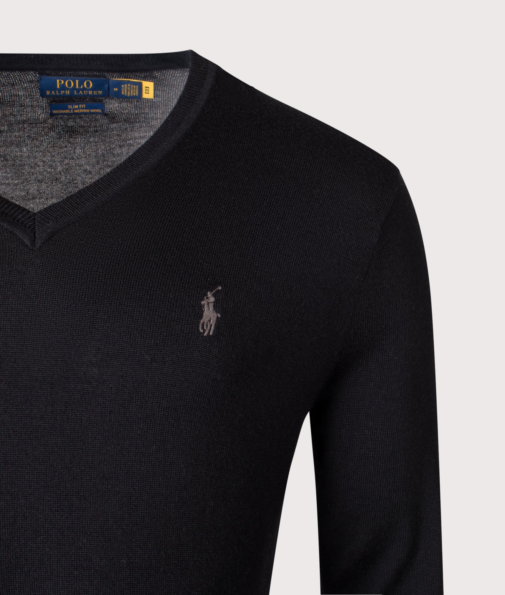 Slim Fit Wool Sweatshirt in Polo Black. 100% Wool | Polo Ralph Lauren | EQVVS | Front detail shot 
