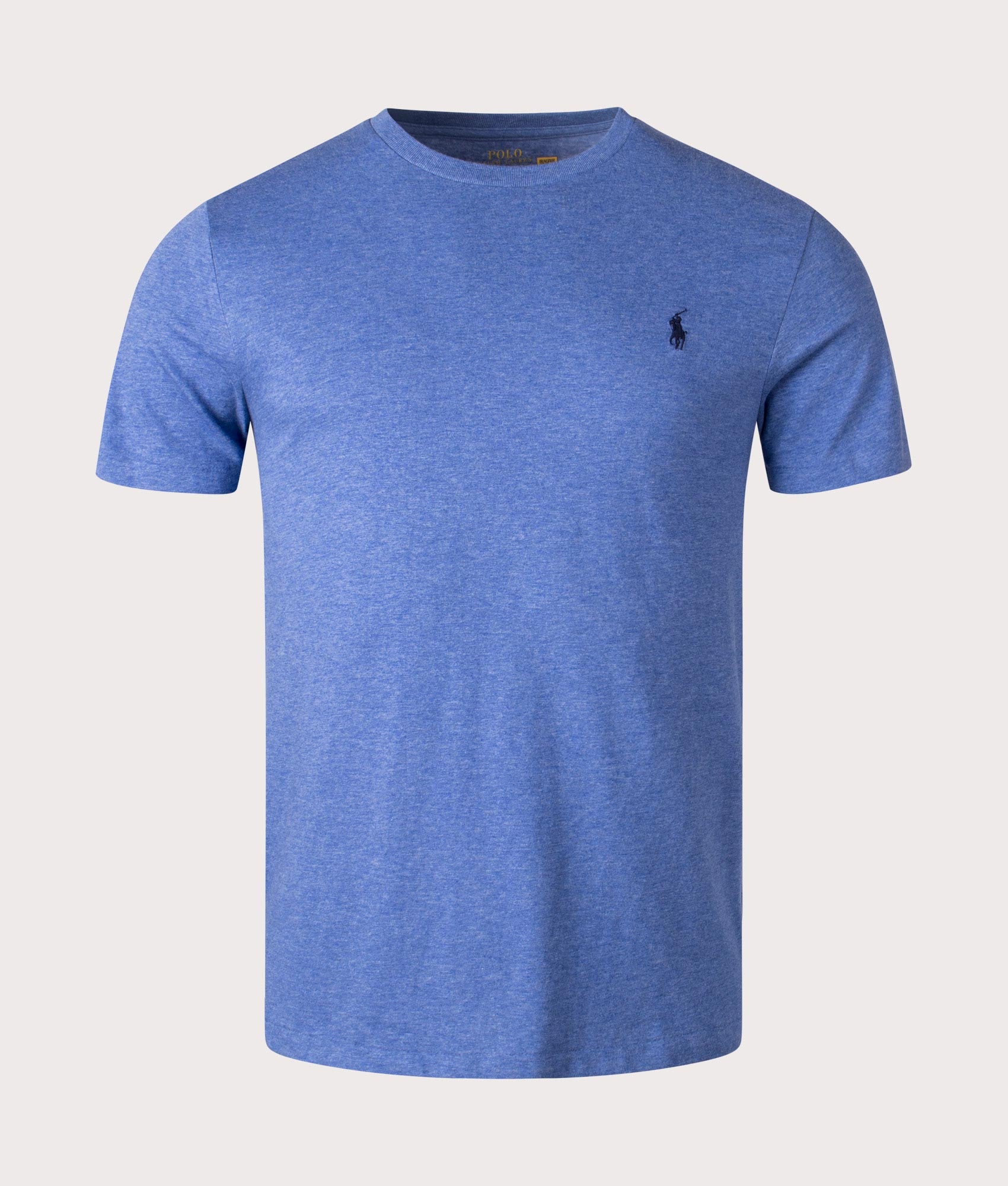 Polo Ralph Lauren Custom Slim Fit Jersey T-Shirt in Faded Royal Heather. Front Shot at EQVVS.