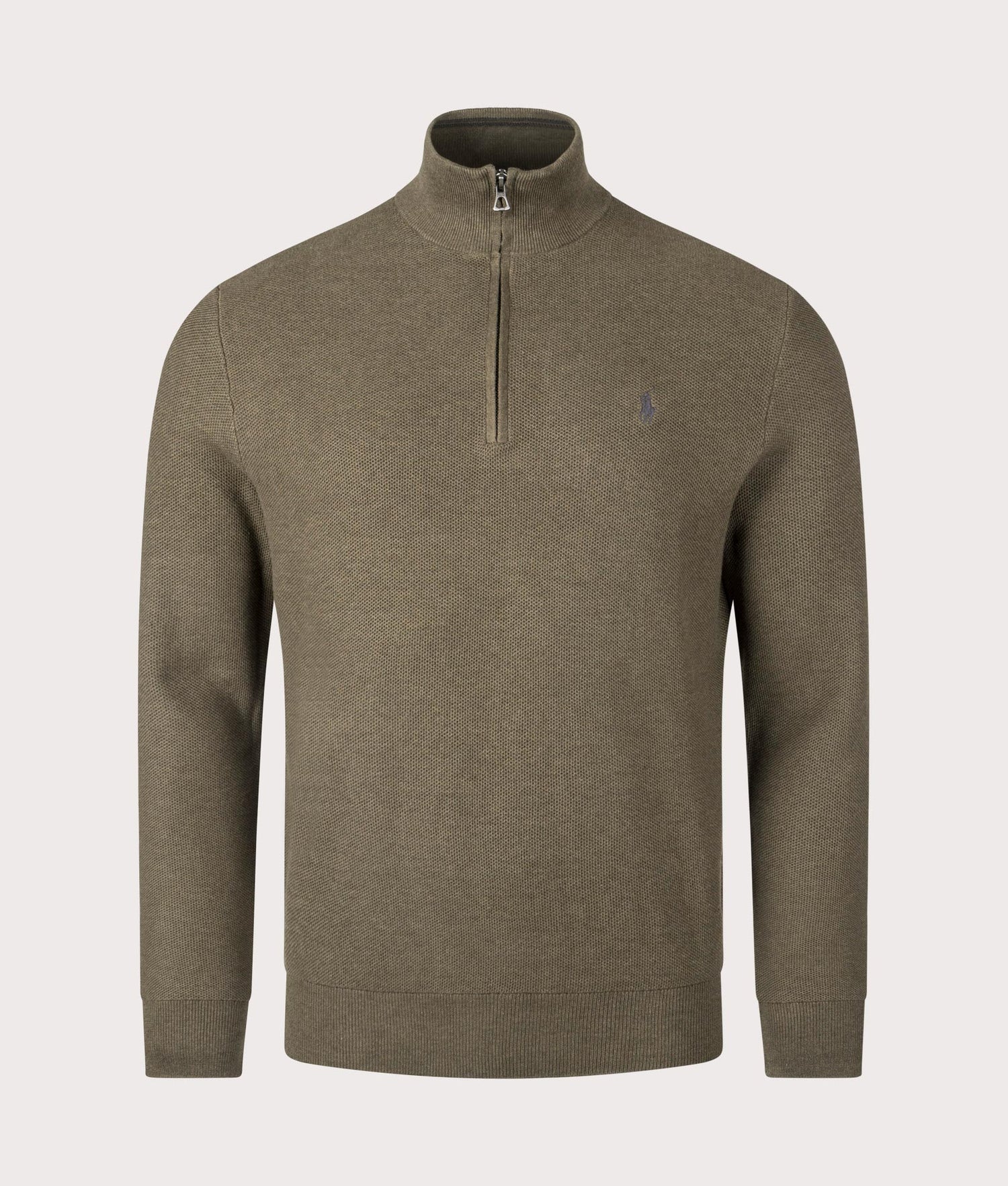 Quarter Zip Contrast Logo Knit in Olive | Polo Ralph Lauren