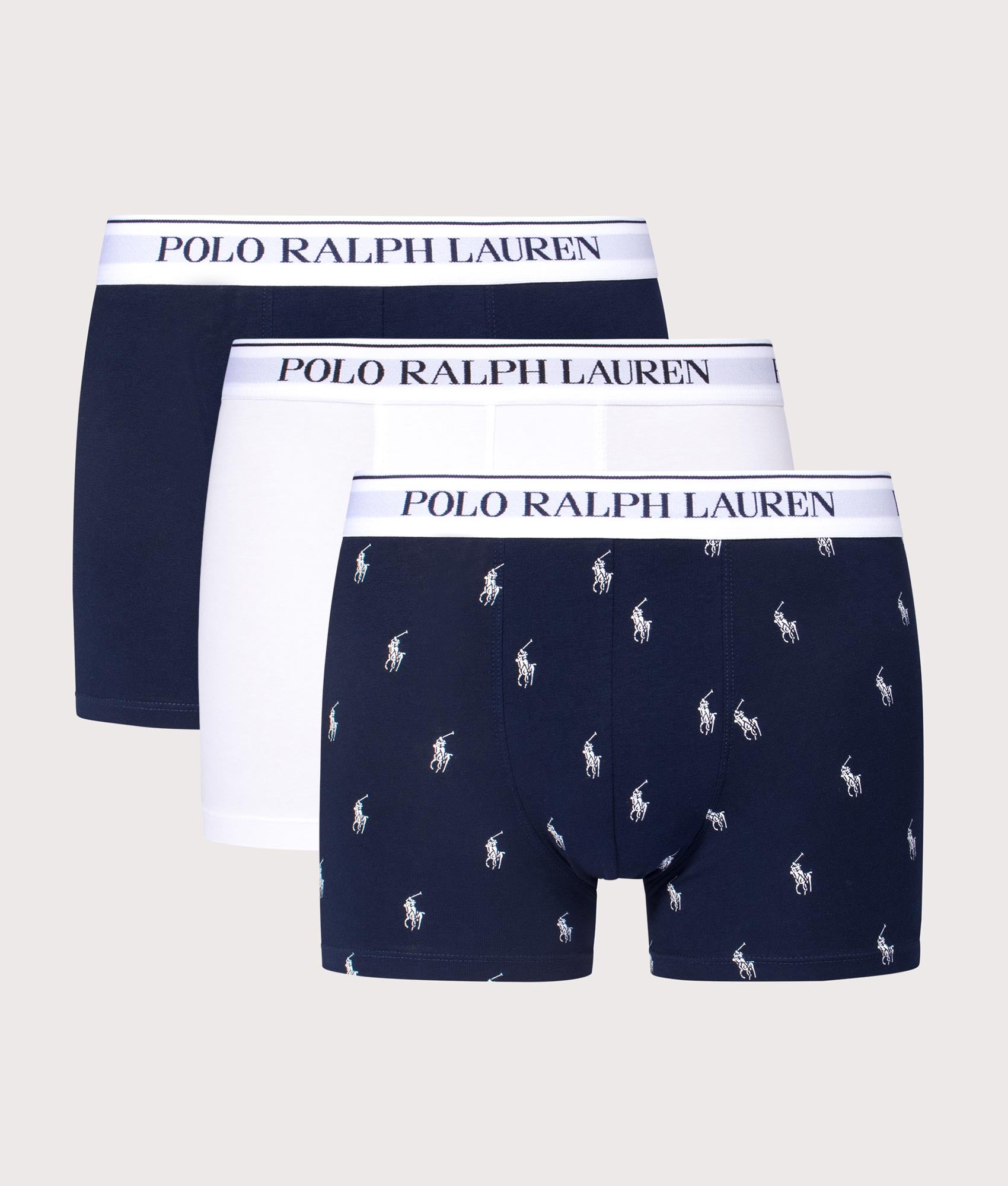 Polo Ralph Lauren 3 Pack Classic Stretch Cotton Trunks at EQVVS Menswear.  Front shot.
