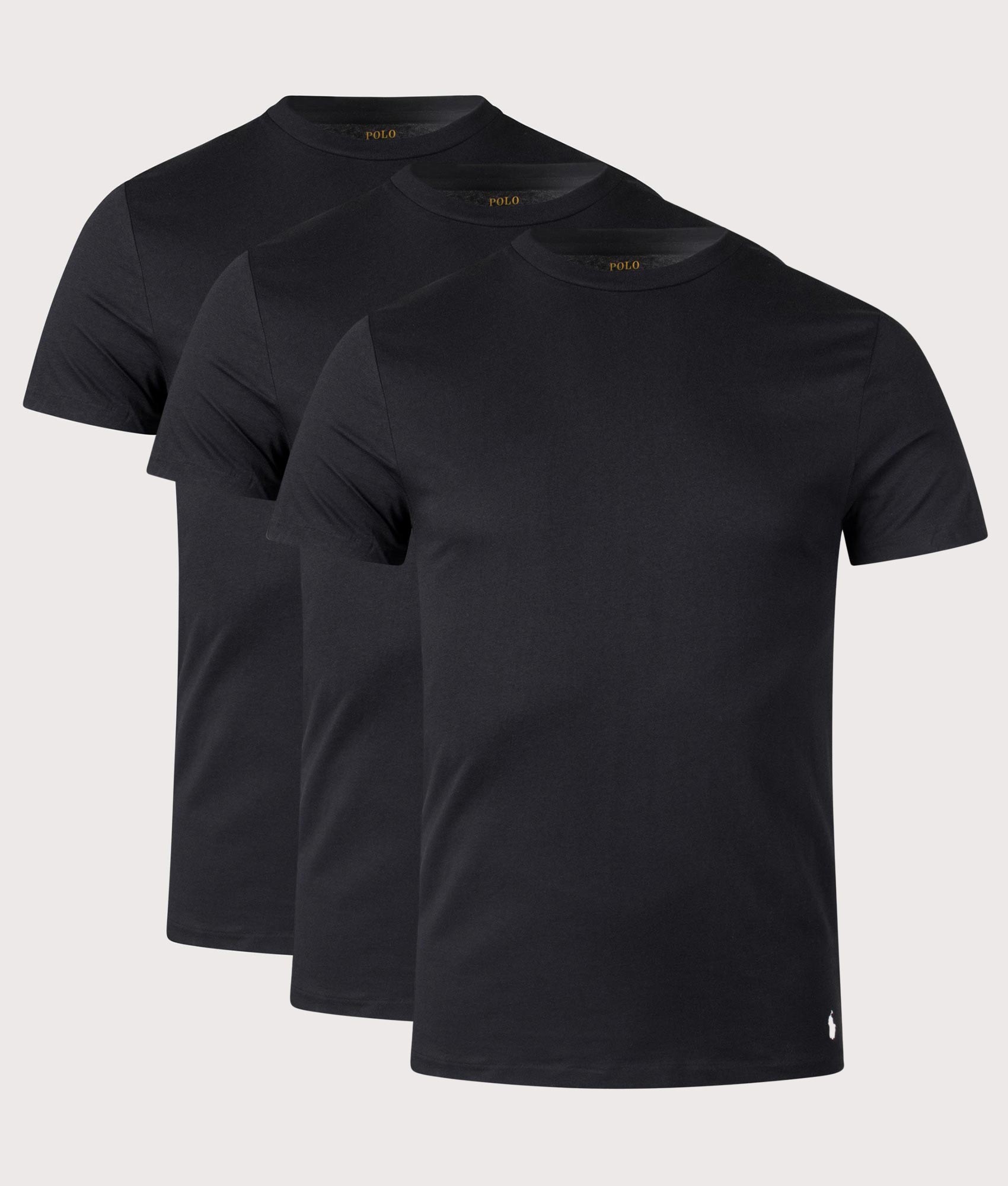 Polo Ralph Lauren Three Pack Slim Fit Crewneck Loungewear T-Shirt in Black at EQVVS Menswear. Font shot 