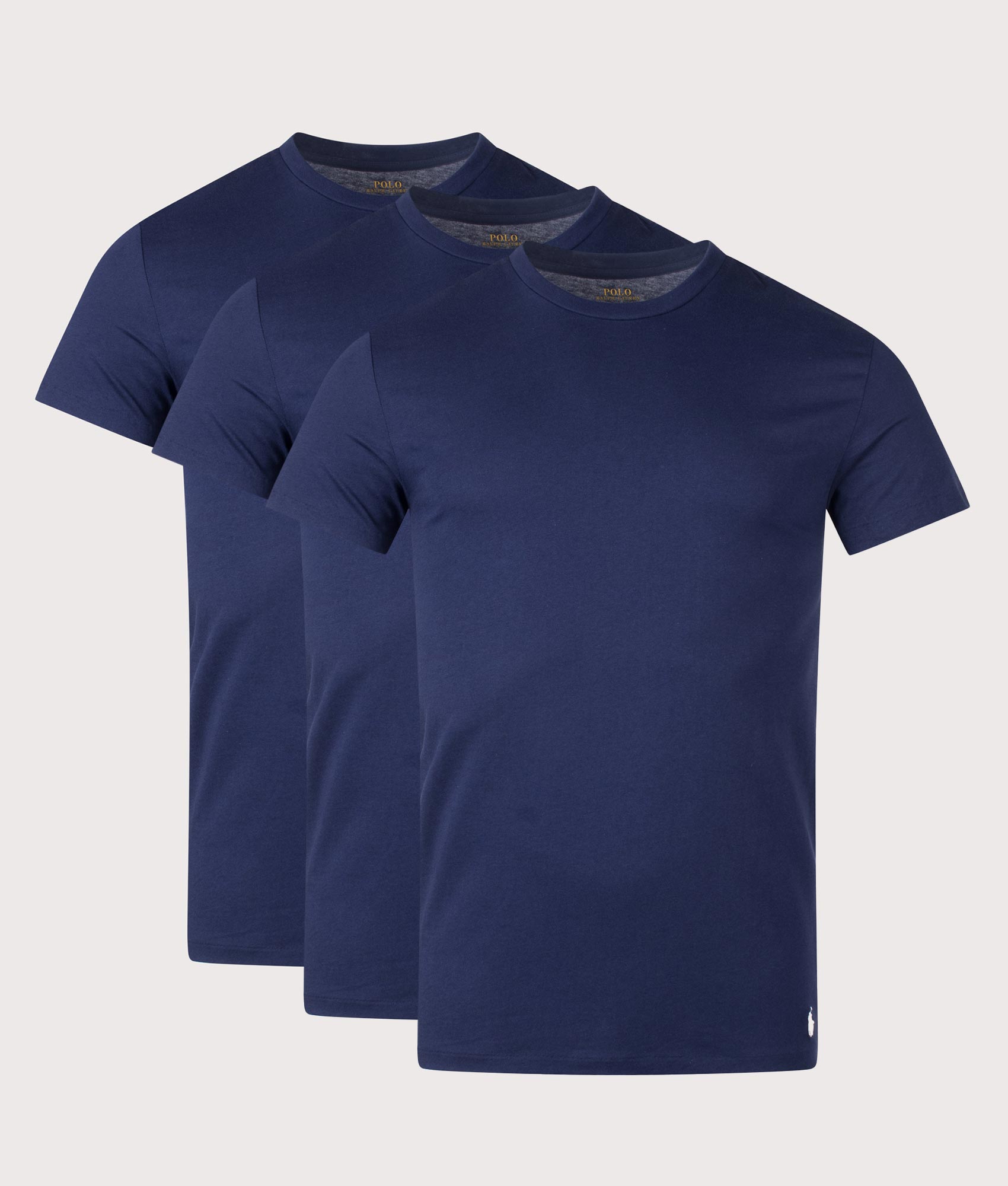 Polo Ralph Lauren 3 Pack Slim Fit crewneck Loungewear T-Shirt in Navy at EQVVS Menswear. Front shot.