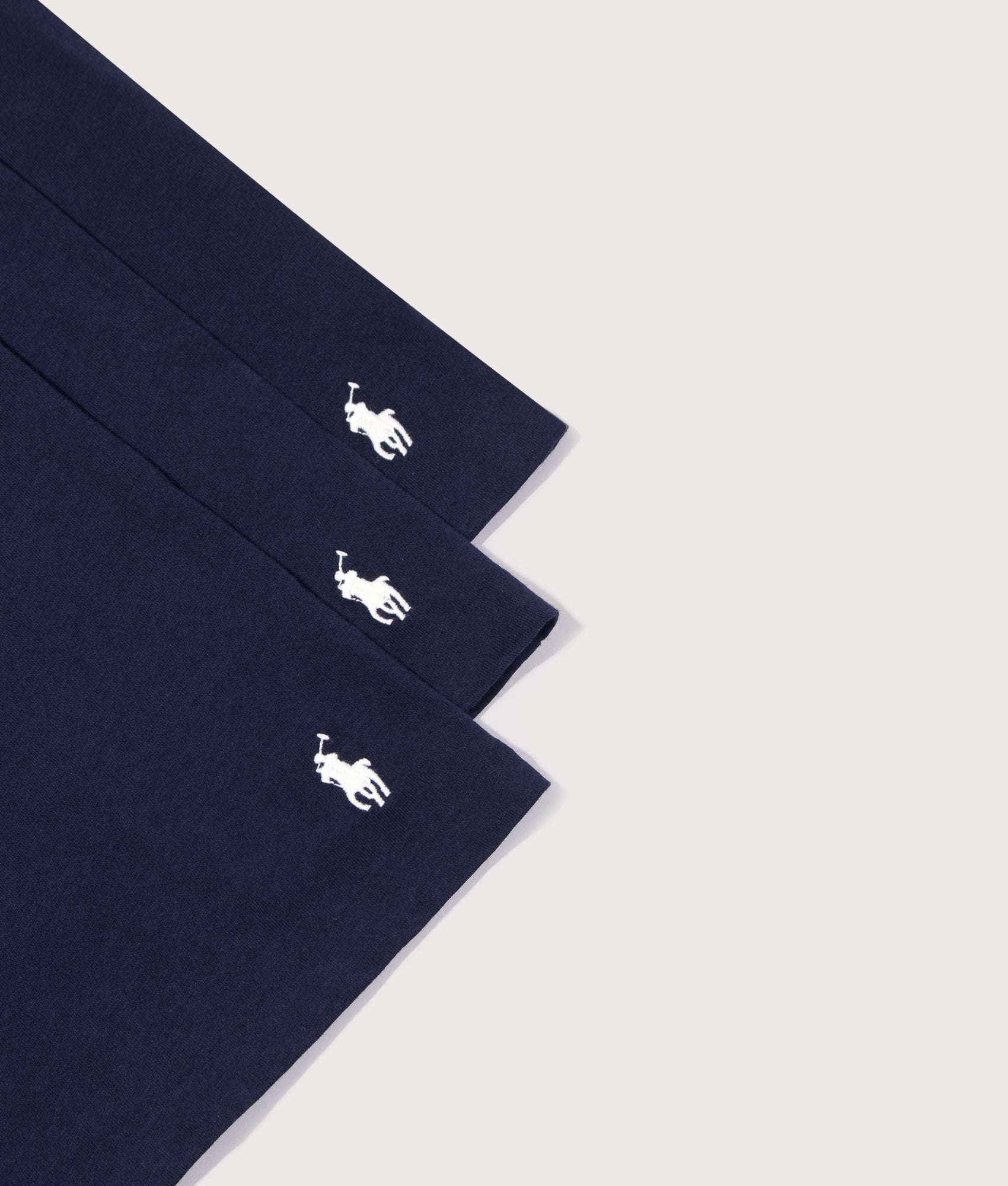 Polo Ralph Lauren 3 Pack Slim Fit crewneck Loungewear T-Shirt in Navy at EQVVS Menswear. Detail shot.