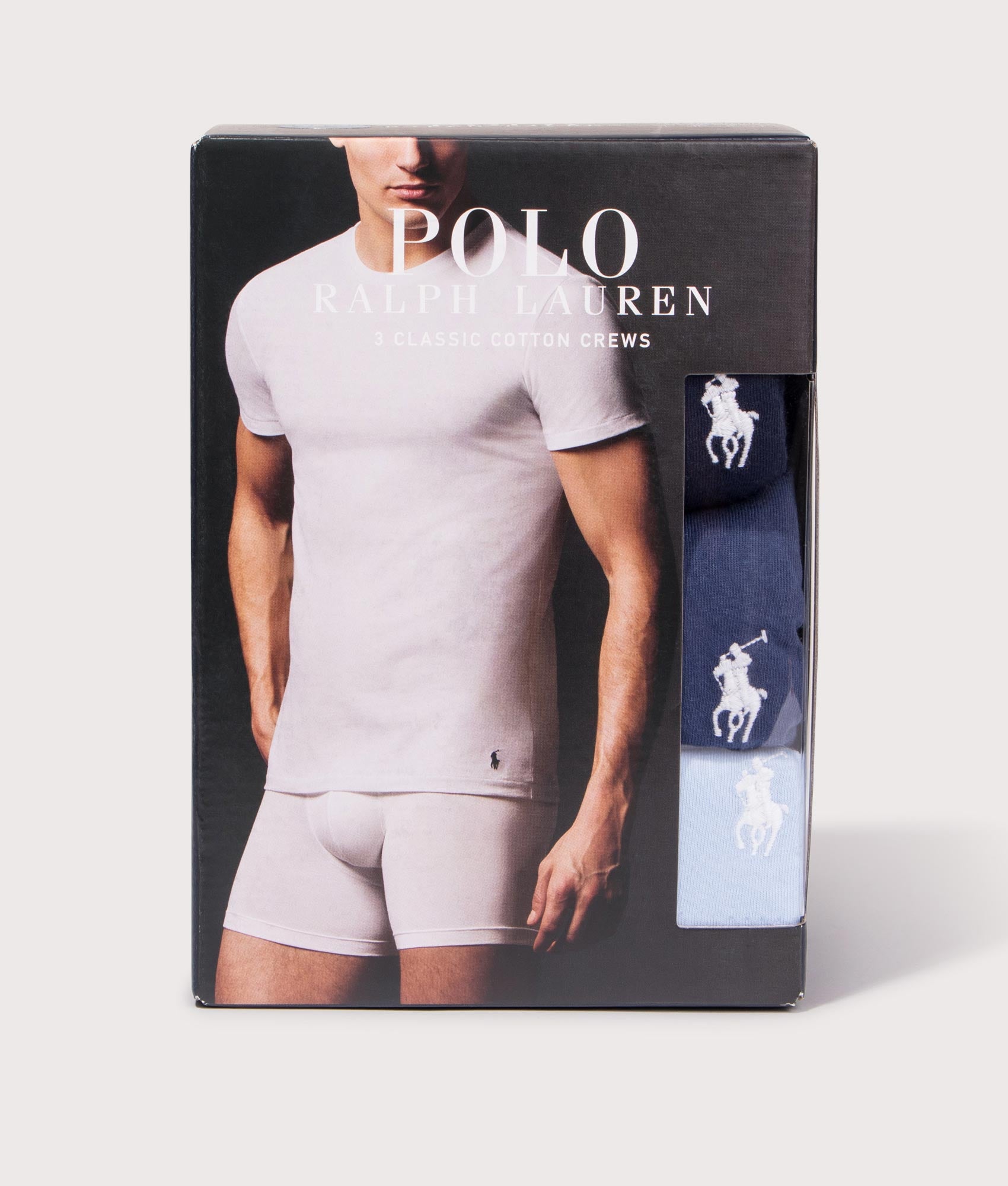 3 Pack Crewneck T-Shirt. Shot by EQVVS. Package shot.