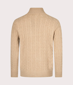 Polo Ralph Lauren Cashmere Blend Quarter Zip Cable Knit Jumper in Camel Melange at EQVVS Back Shot