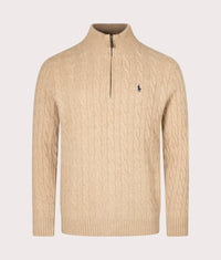 Cashmere Blend Quarter Zip Cable Knit Jumper: 006 Camel Melange 