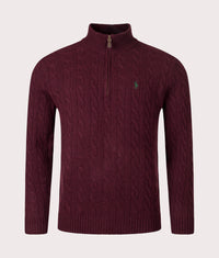 Cashmere Blend Quarter Zip Cable Knit Jumper: 007 Aged Wine Heather 
