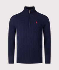 Cashmere Blend Quarter Zip Cable Knit Jumper: 002 Hunter Navy 