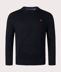 Cotton Ribbed Crew Neck Jumper: 020 Polo Black 