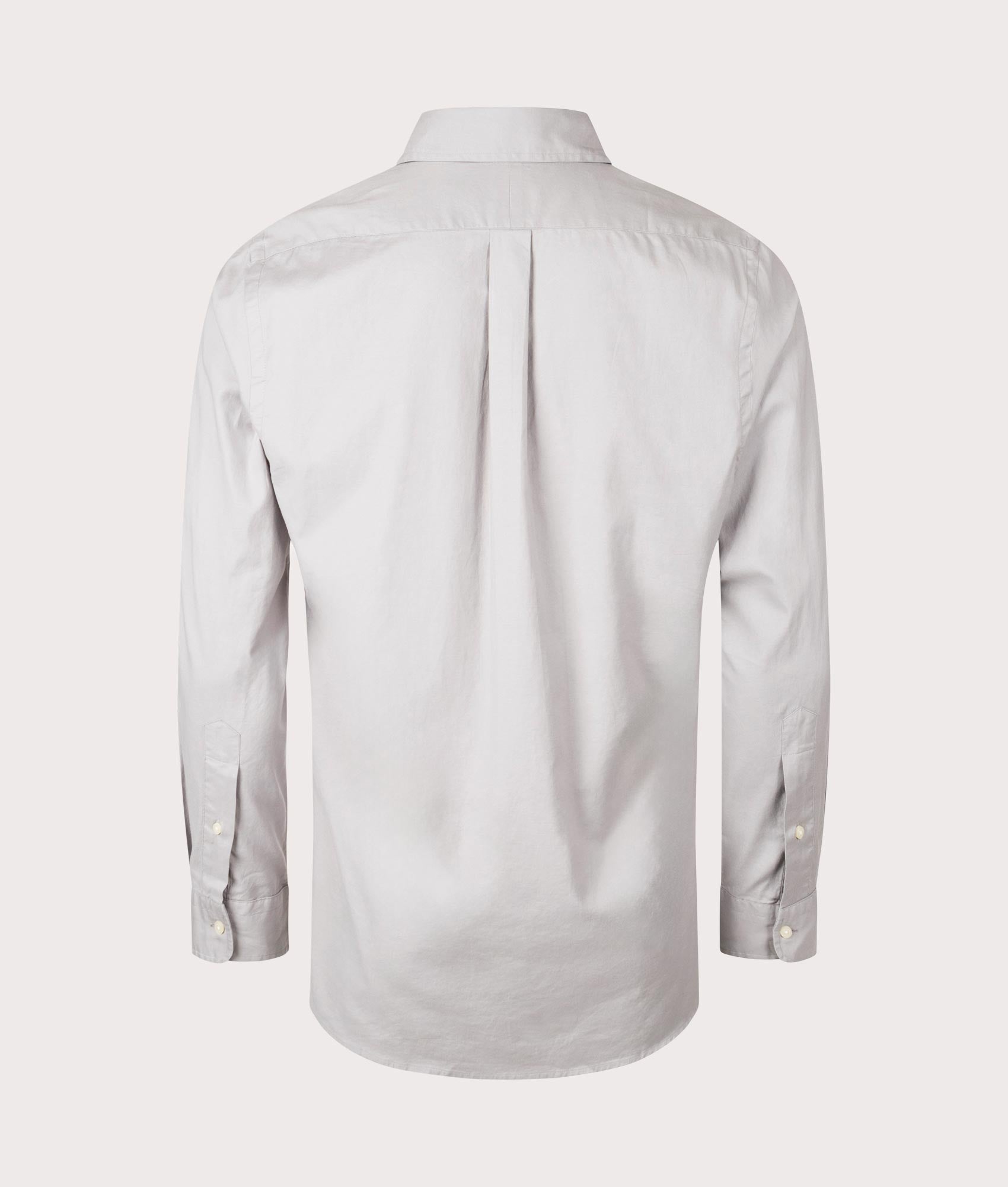 Custom Fit Stretch Oxford Shirt in Grey by Polo Ralph Lauren. EQVVS Back Angle Shot.