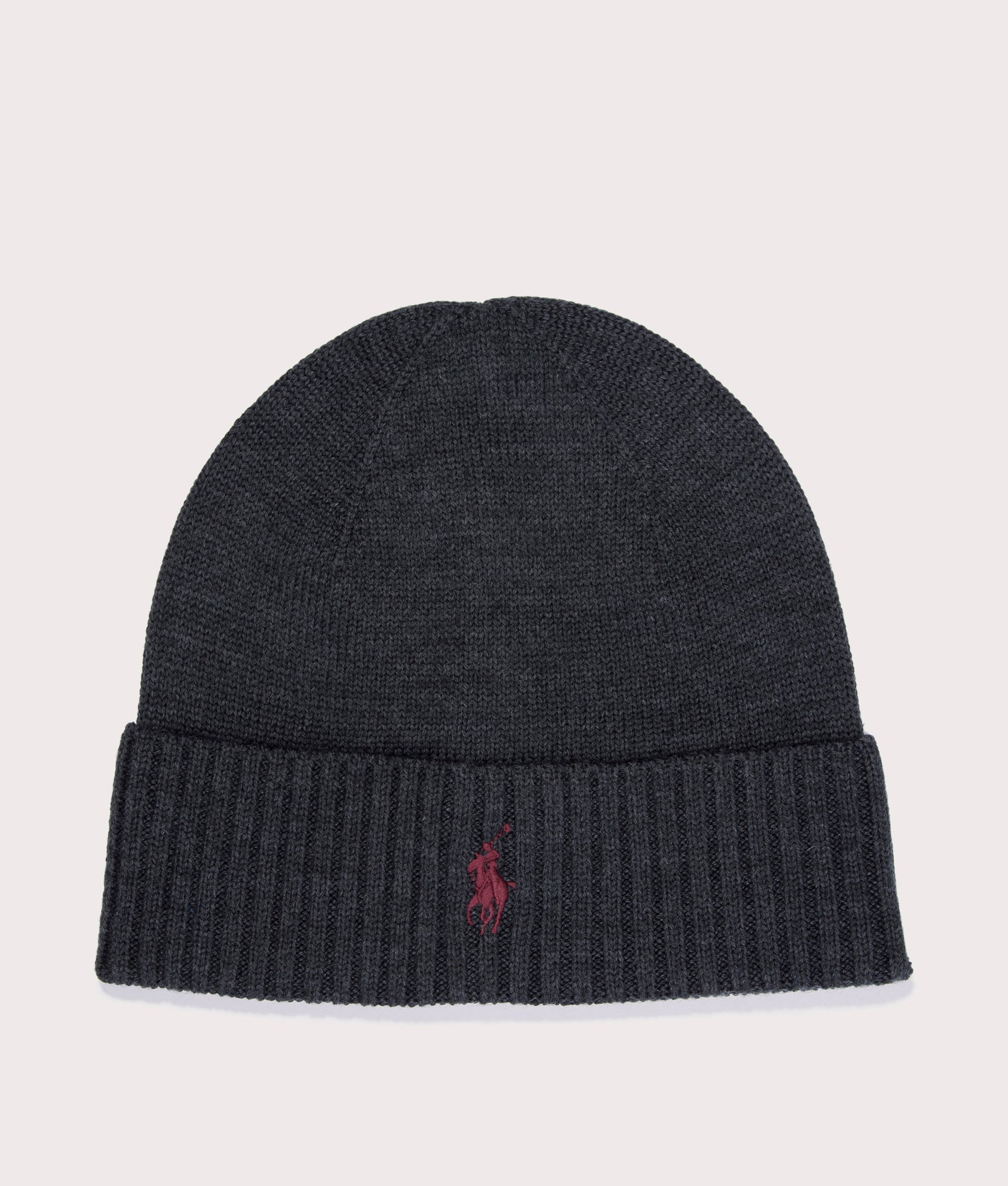 Polo Ralph Lauren Merino Wool Beanie in Dark Granite Heather, 100% wool. EQVVS Front Shot.