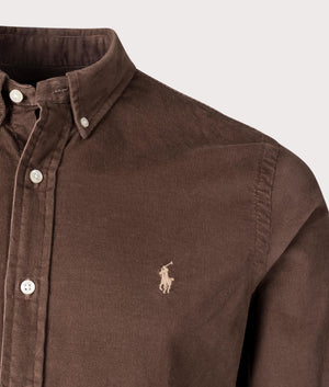 Polo Ralph Lauren Slim Fit Corduroy Shirt Chocolate Mousse Detail Shot at EQVVS