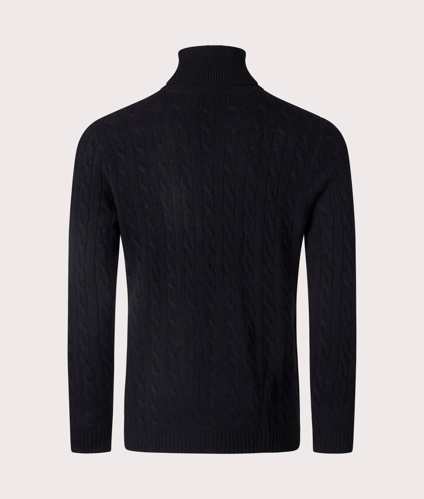 Polo Ralph Lauren Cable Wool-Cashmere Turtleneck Jumper in Polo Black at EQVVS. Back Shot. 