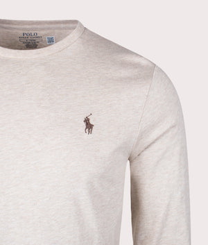 Polo Ralph Lauren Custom Slim Fit Long Sleeve T-Shirt in Expedition Dune Heather Detail Shot EQVVS