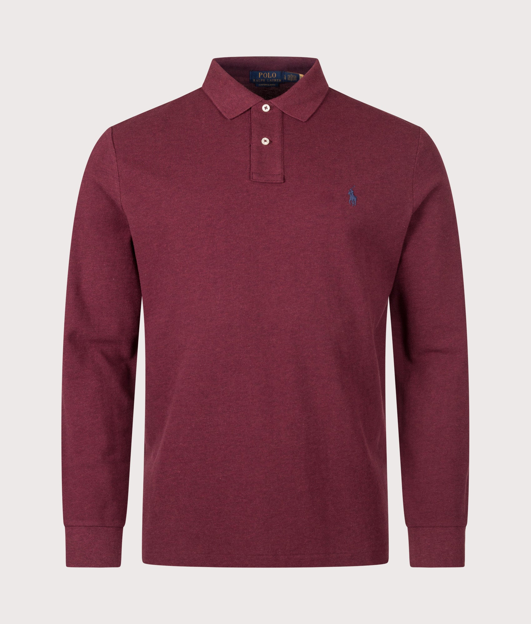 Polo Ralph Lauren Custom Slim Fit Long Sleeve Polo Shirt in Spring Wine Heather at EQVVS Menswear. Front shot.
