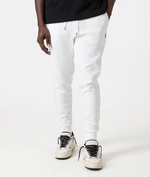 Double Knit Pony Logo Joggers in White by Polo Ralph Lauren. EQVVS Front Angle Shot.