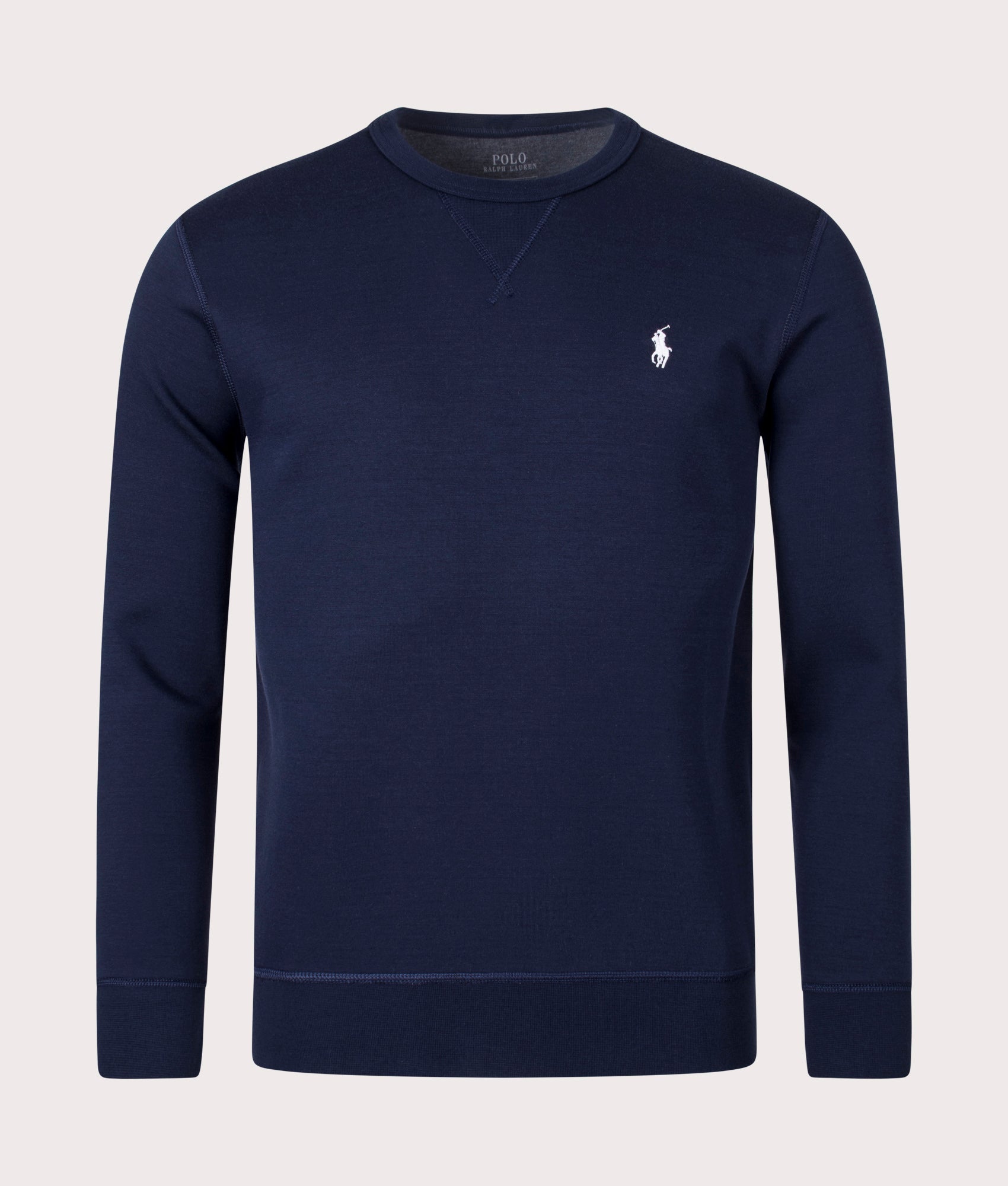 Polo Ralph Lauren Double-Knit Sweatshirt in Aviator Navy at EQVVS Menswear. Front shot.