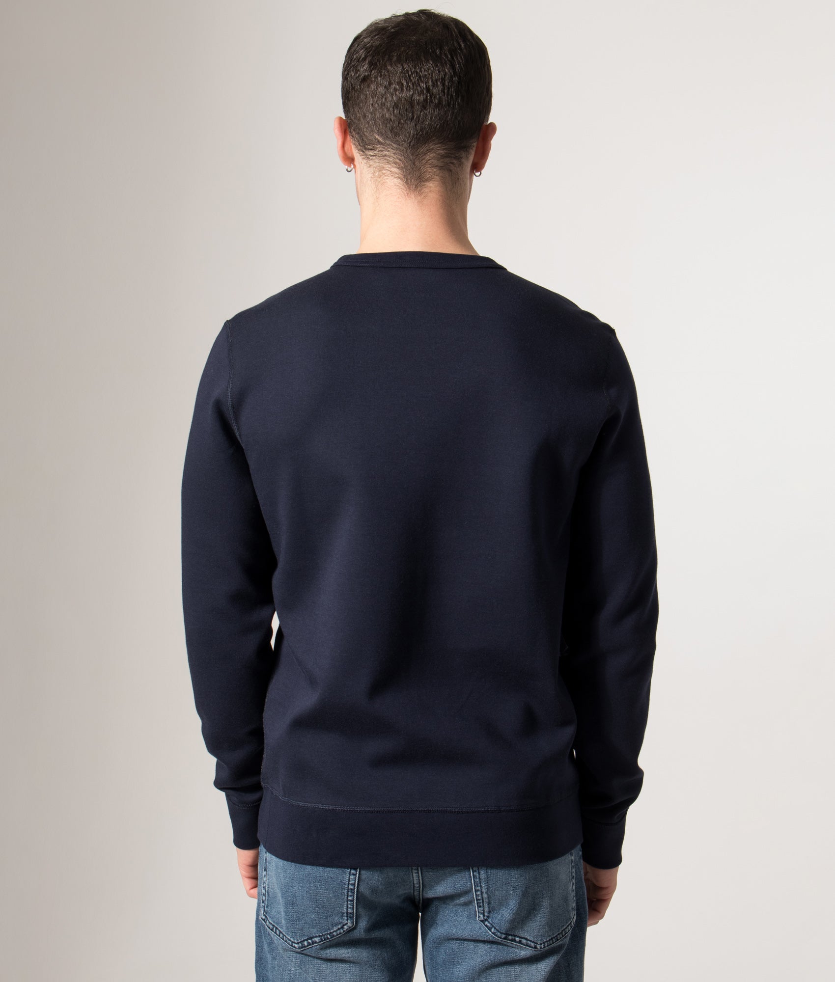 Polo Ralph Lauren Double-Knit Sweatshirt in Aviator Navy at EQVVS Menswear. Model back shot.