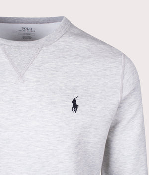 Polo Ralph Lauren Double Knit Sweatshirt in Sport Grey Heather with Polo Black Pony Detail Shot at EQVVS