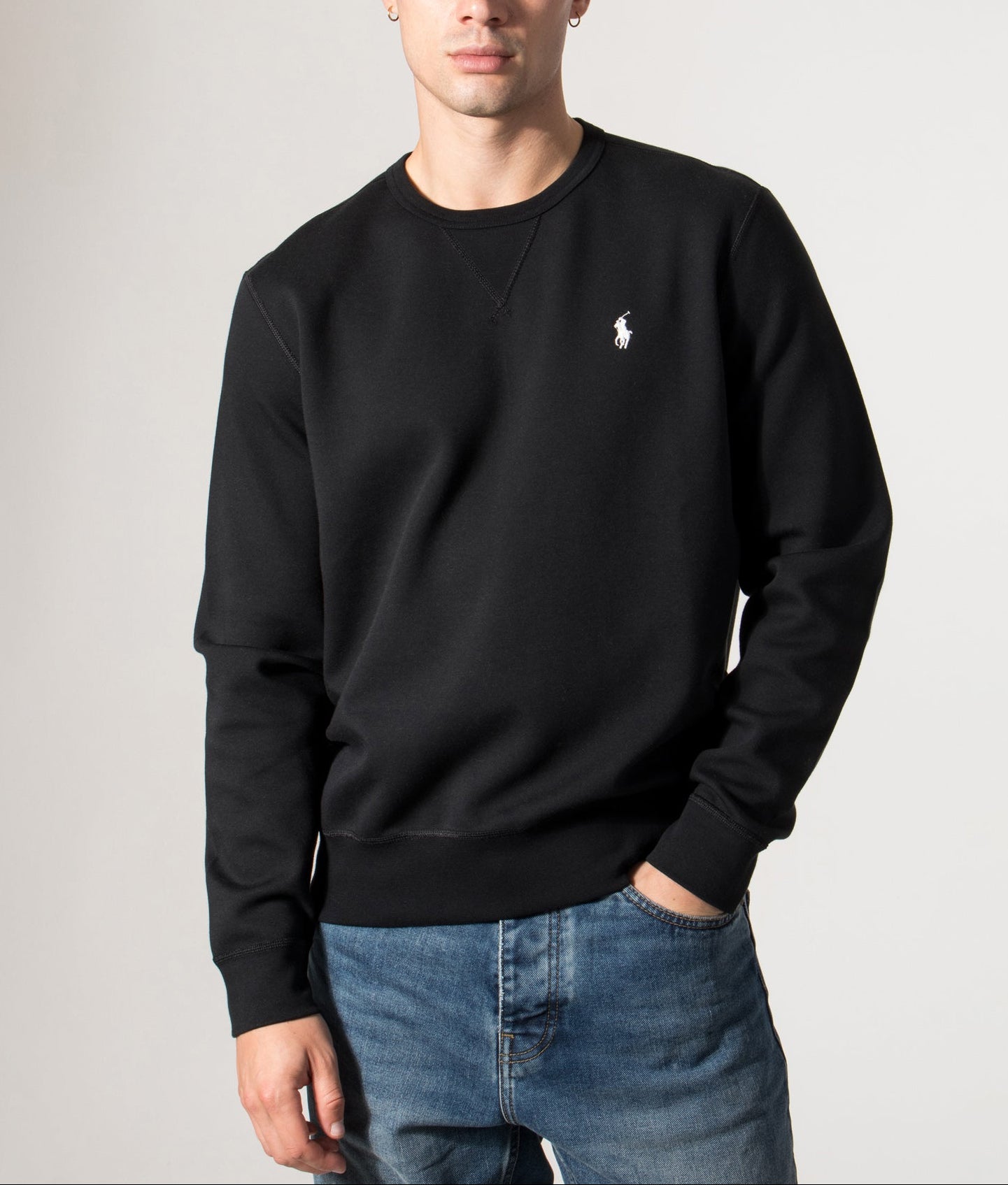 Polo Ralph Lauren Double Knit Sweatshirt in Polo Black at EQVVS Menswear. Model Front Shot.
