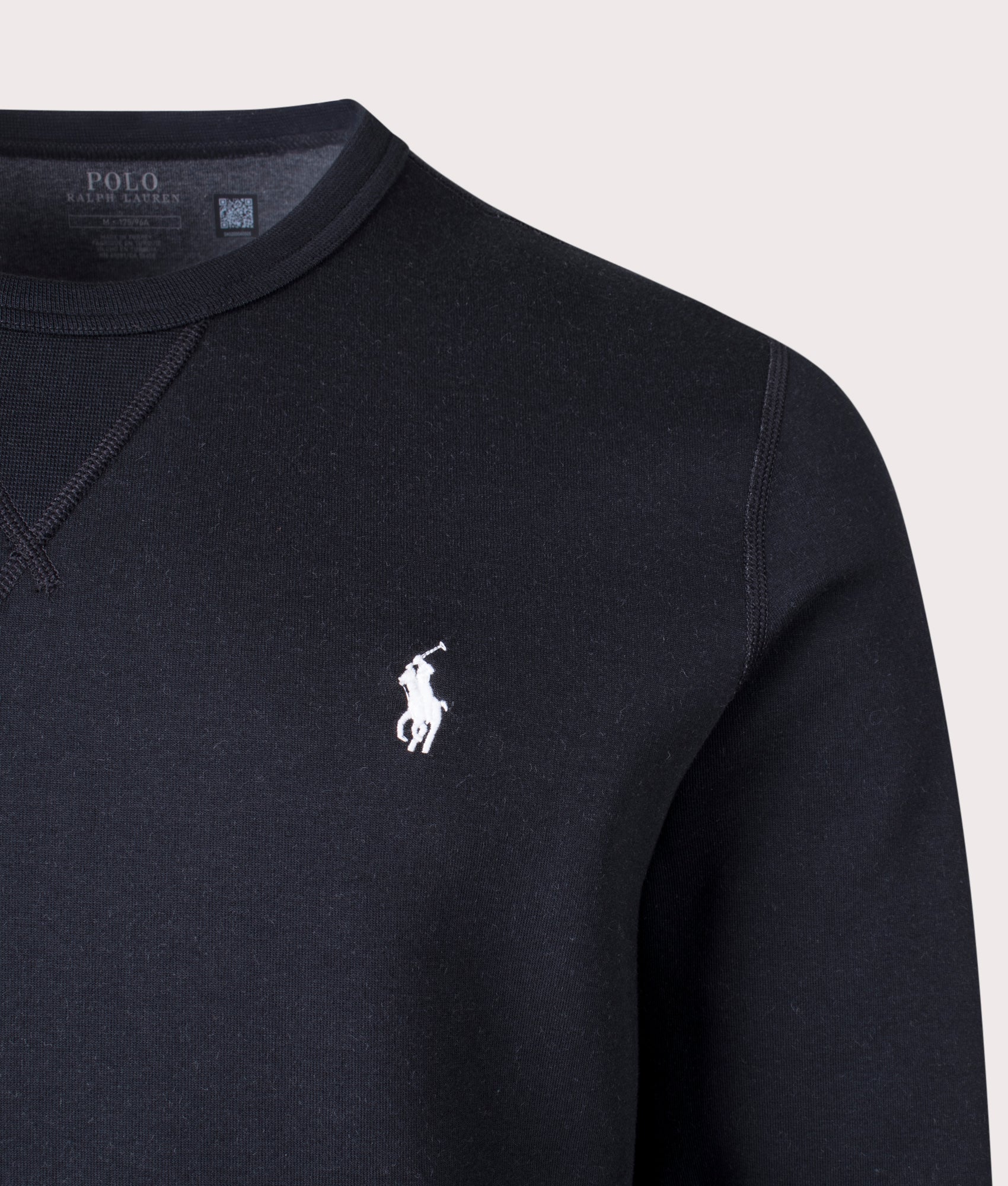 Polo Ralph Lauren Double Knit Sweatshirt in Polo Black at EQVVS Menswear. Detail Shot.