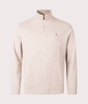 Polo Ralph Lauren Estate Rib Quarter Zip Pullover in Tuscan Beige Heather, 100% Cotton Front Shot at EQVVS