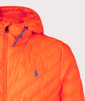 Polo Ralph Lauren Terra Chevron Insulated Bomber Jacket in Sailing Orange Detail Shot at EQVVS